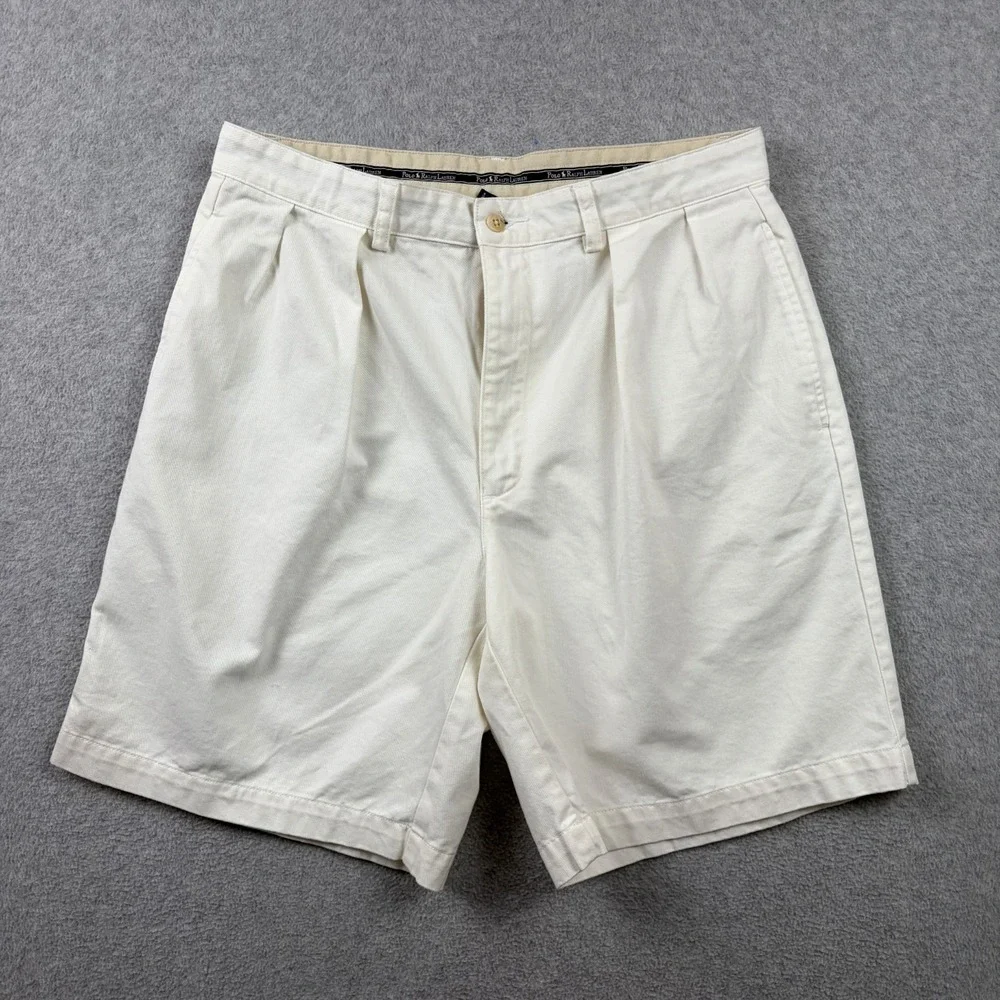 Vintage Polo Ralph Lauren Tyler Shorts Mens 34 White Pleated High Rise Cotton